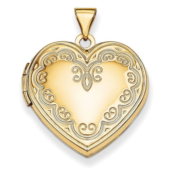 14k Yellow Gold Heart Locket with Diamond Cut Engraving