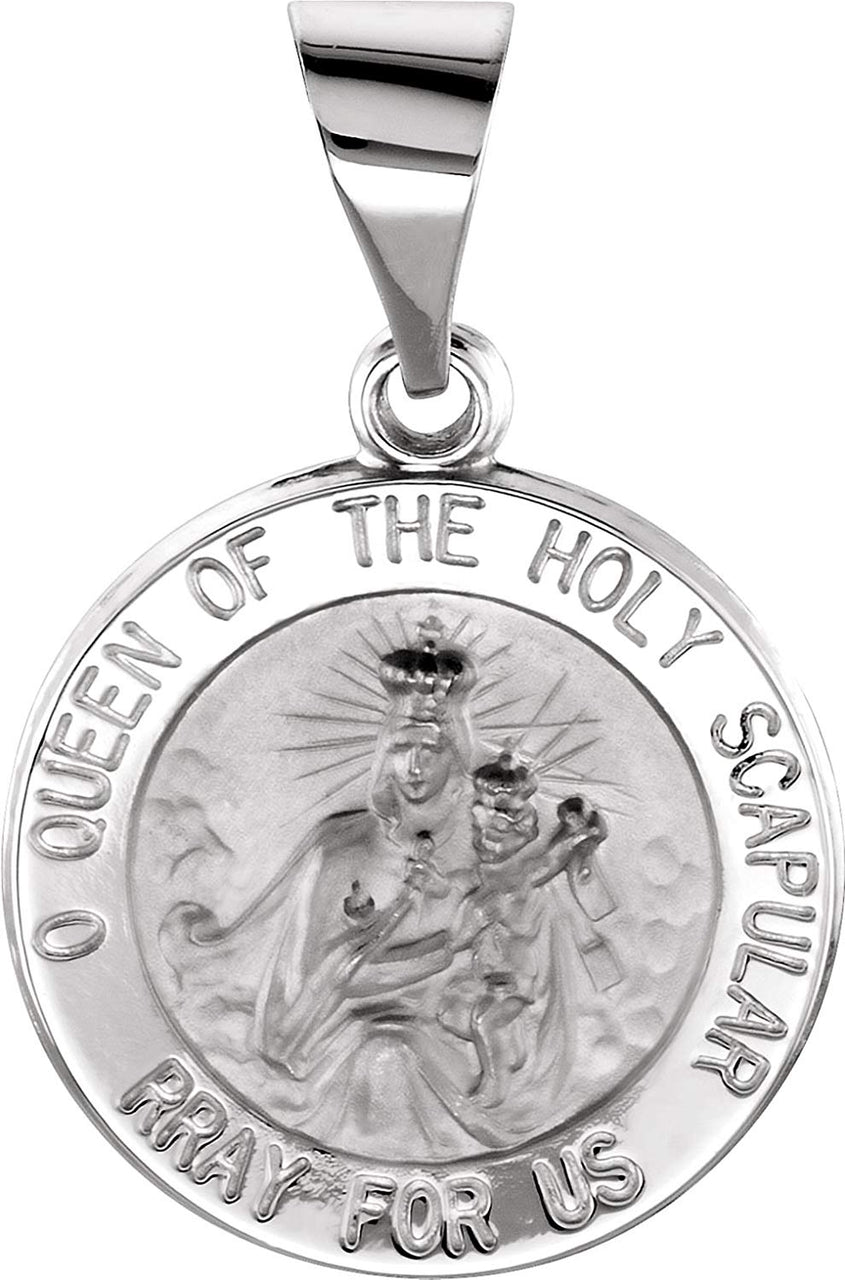 14k White Gold Round Hollow Scapular Medal (14.75 MM)