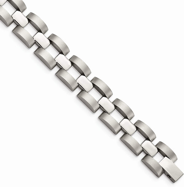 Men's Brushed and Matte Link Stainless Steel 12mm Bracelet, 8.25 Inches
