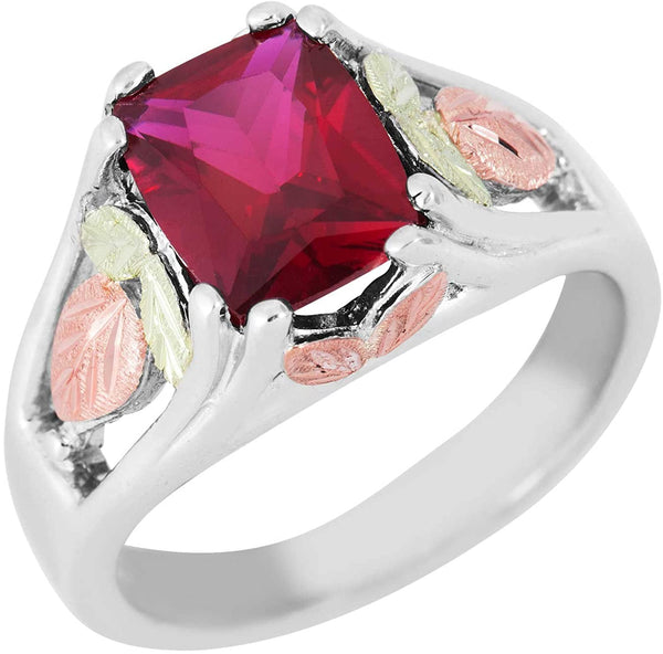 January Birthstone Created Garnet Ring, Sterling Silver, 12k Green and Rose Gold Black Hills Silver Motif, Size 9.25