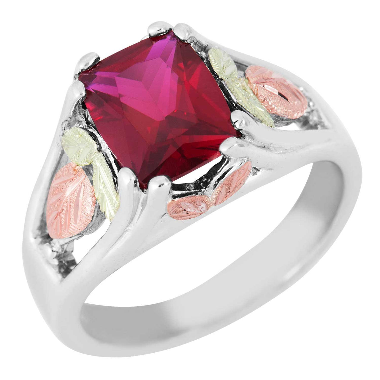 January Birthstone Created Garnet Ring, Sterling Silver, 12k Green and Rose Gold Black Hills Silver Motif, Size 4