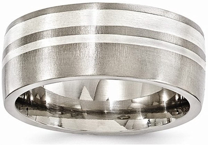 Edward Mirell Titanium and Sterling Silver Two-Tone Flat 9mm Wedding Band