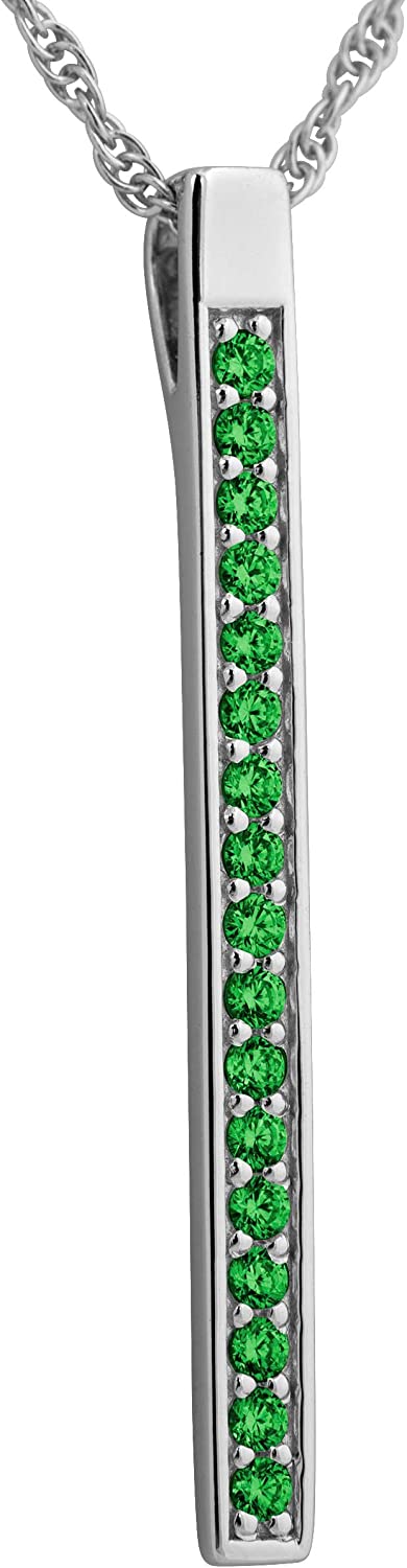 The Men's Jewelry Store (for HER) Emerald CZ High Polish Bar Pendant Necklace, Rhodium Plated Sterling Silver, 18"