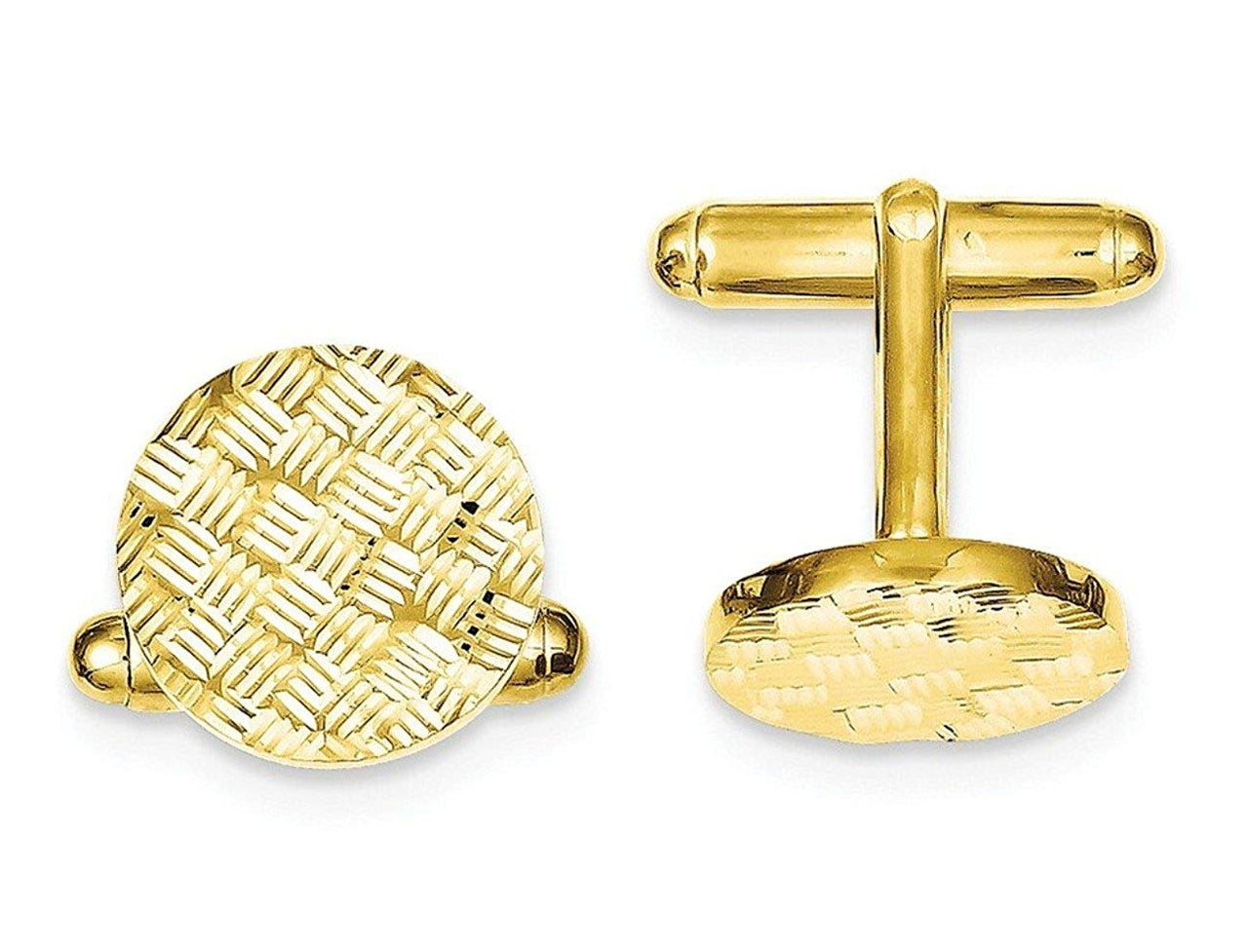 Sterling Silver and Vermeil, Diamond-Cut Round Woven Design Cuff Links, 15MM