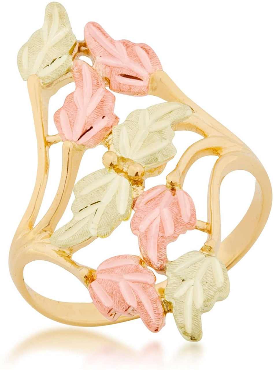 Multi Leaf Ring, 10k Yellow Gold, 12k Green and Rose Gold Black Hills Gold Motif, Size 9