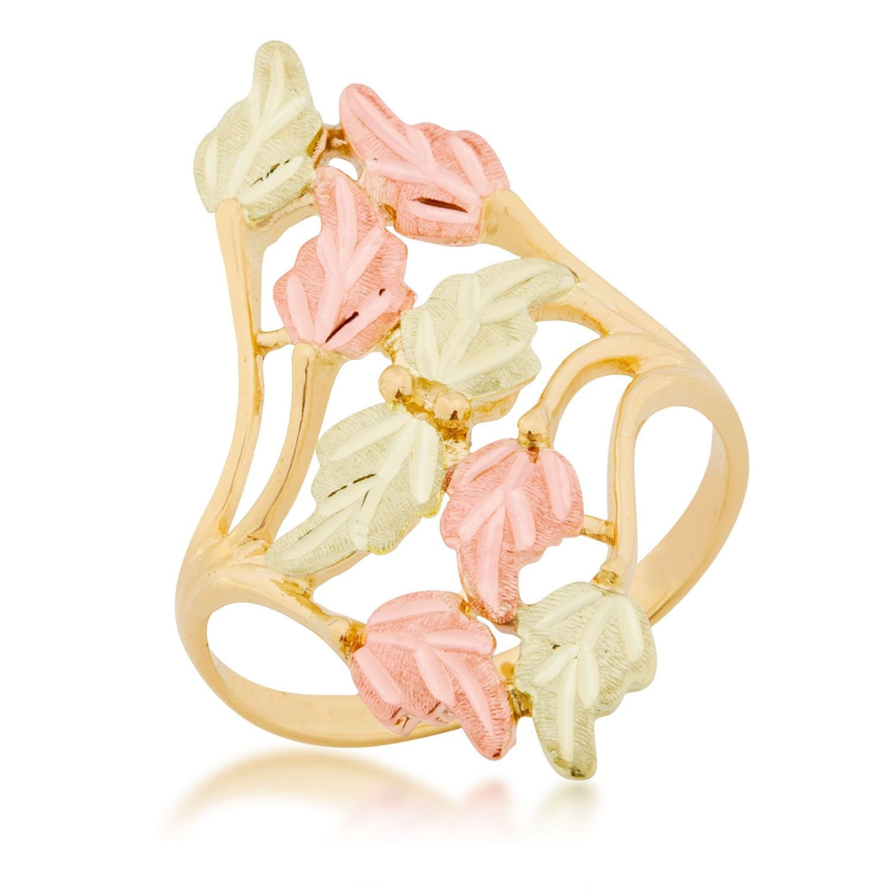 Multi Leaf Ring, 10k Yellow Gold, 12k Green and Rose Gold Black Hills Gold Motif