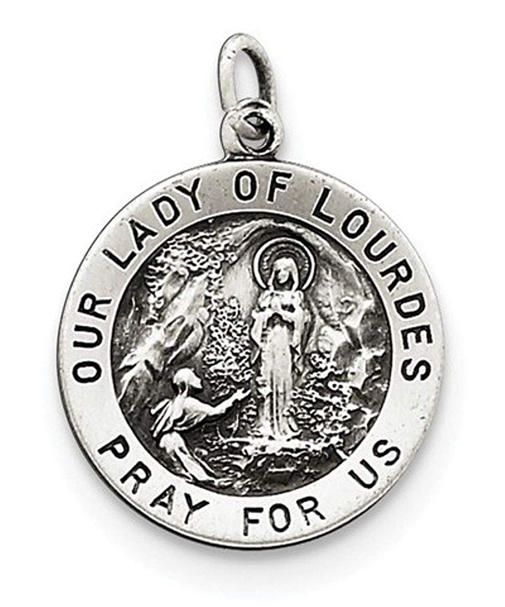 Sterling Silver Antiqued Our Lady Of Lourdes Medal (24X14MM)