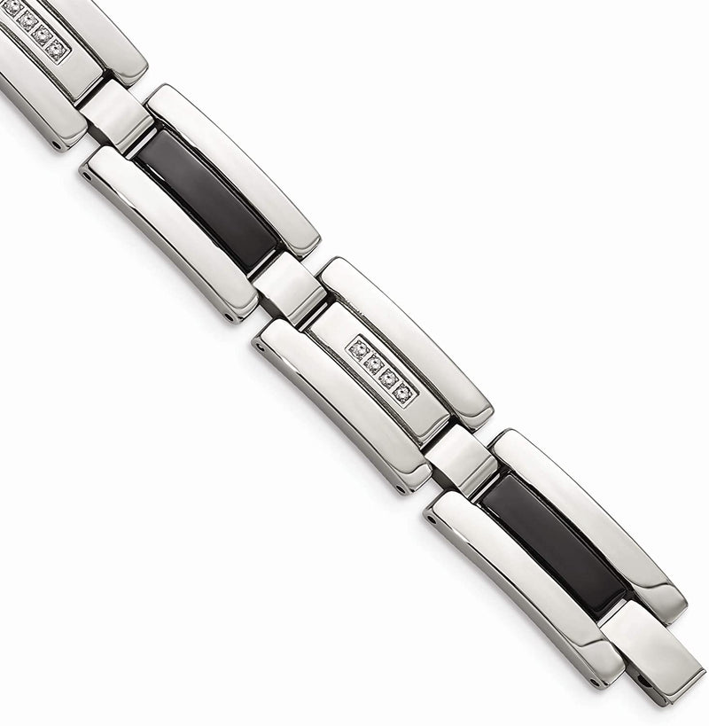 Men's Brushed and Polished Stainless Steel, Black IP Bracelet, 8.5 Inches
