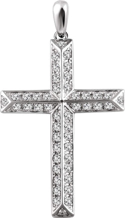 Diamond Angled Cross Rhodium-Plated 14k White Gold Pendant (1 Ctw, H+ Color, I1 Clarity)