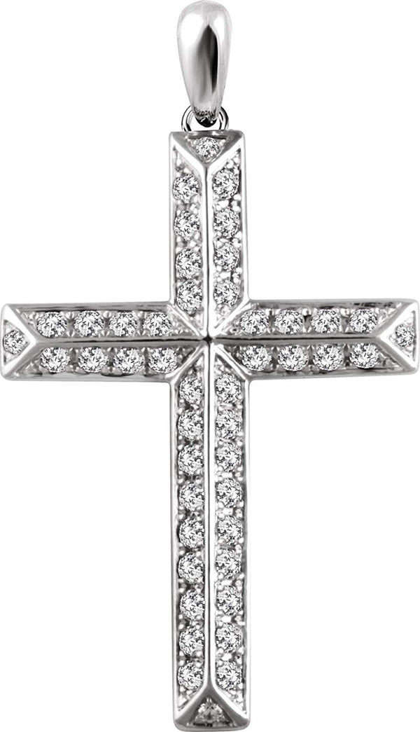 Diamond Angled Cross Rhodium-Plated 14k White Gold Pendant (1 Ctw, H+ Color, I1 Clarity)
