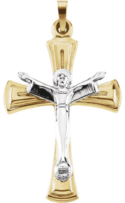 Two-Tone Risen Christ Crucifix 14k Yellow and White Gold Pendant (31.75X23MM)