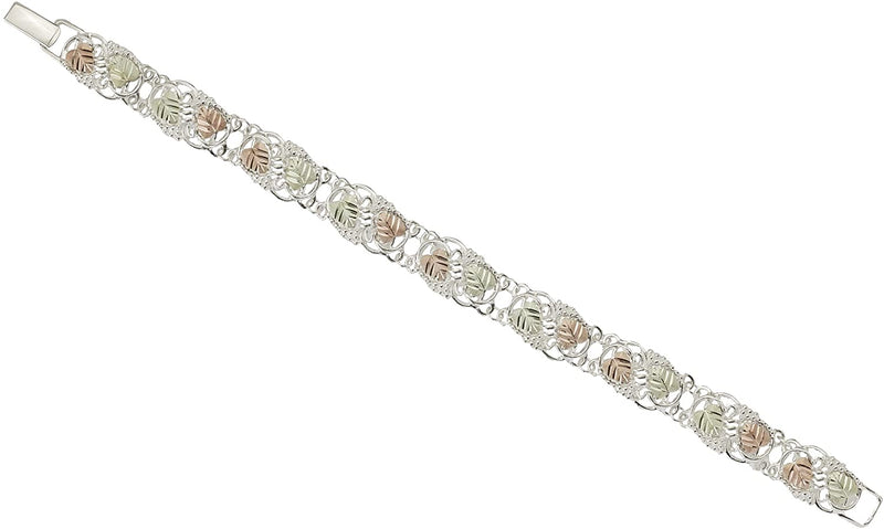 Women's Black Hills Gold Filigree Bracelet, Sterling Silver, 12k Rose Gold, 12k Green Gold, 7.75"