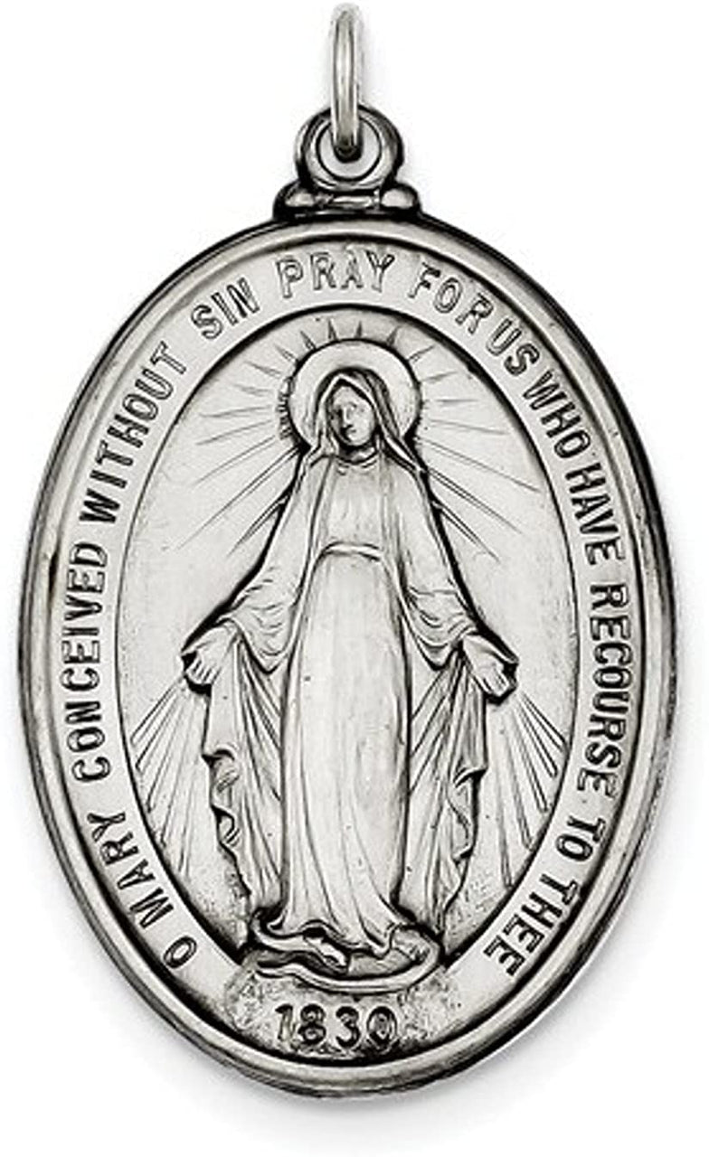 Sterling Silver Antiqued Miraculous Medal (42X25MM)