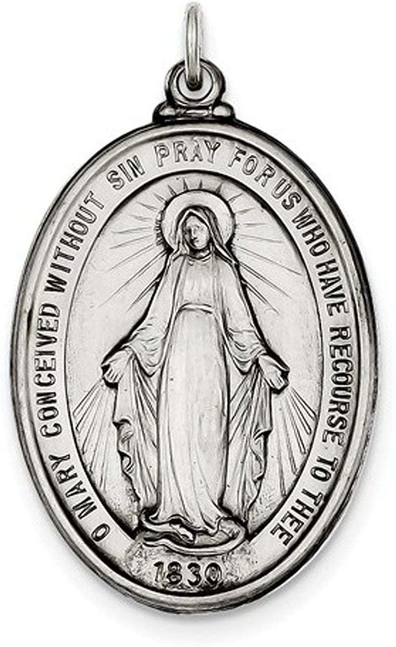 Sterling Silver Antiqued Miraculous Medal (42X25MM)