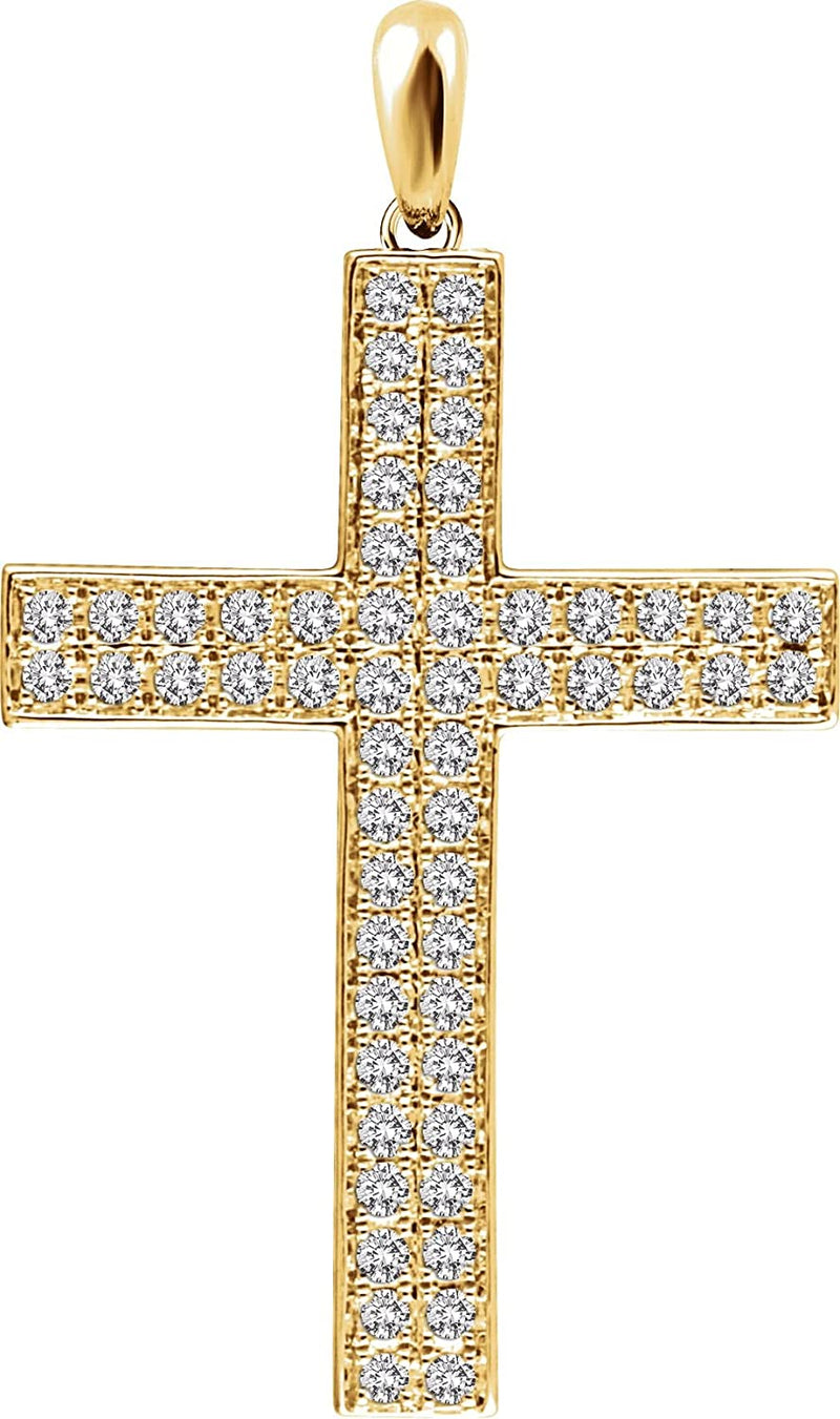 Diamond Western Cross Pendant, Rhodium-Plated 14k Yellow Gold (.5 Ctw, H+ Color, I1 Clarity)