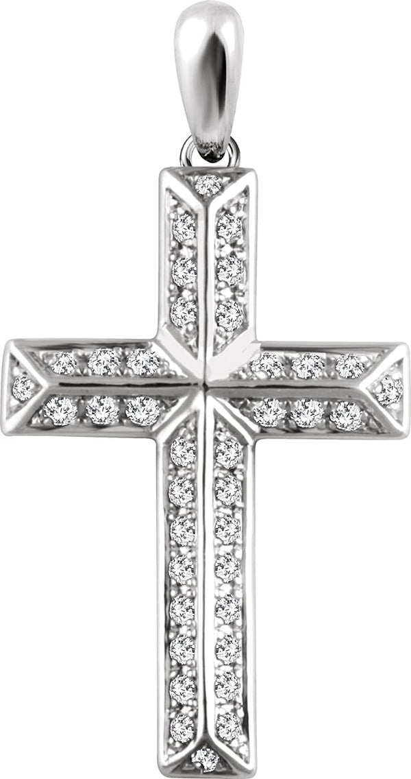 Diamond Angled Cross Rhodium-Plated 14k White Gold Pendant (.25 Ctw, H+ Color, I1 Clarity)