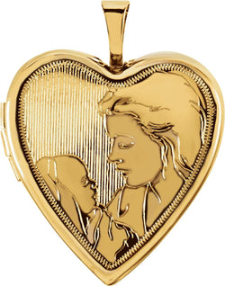 14k Yellow Gold Mother and Child Heart Locket Pendant