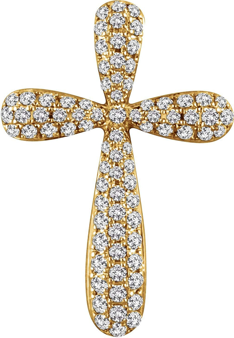 Diamond Petal Cross Pendant, Rhodium-Plated 14k Yellow Gold (.5 Ctw, H+ Color, I1 Clarity)