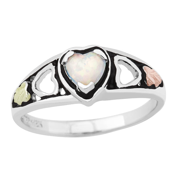 Ave 369 Created Opal Heart Ring, Sterling Silver, 12k Gold Pink and Green Gold Black Hills Gold Motif