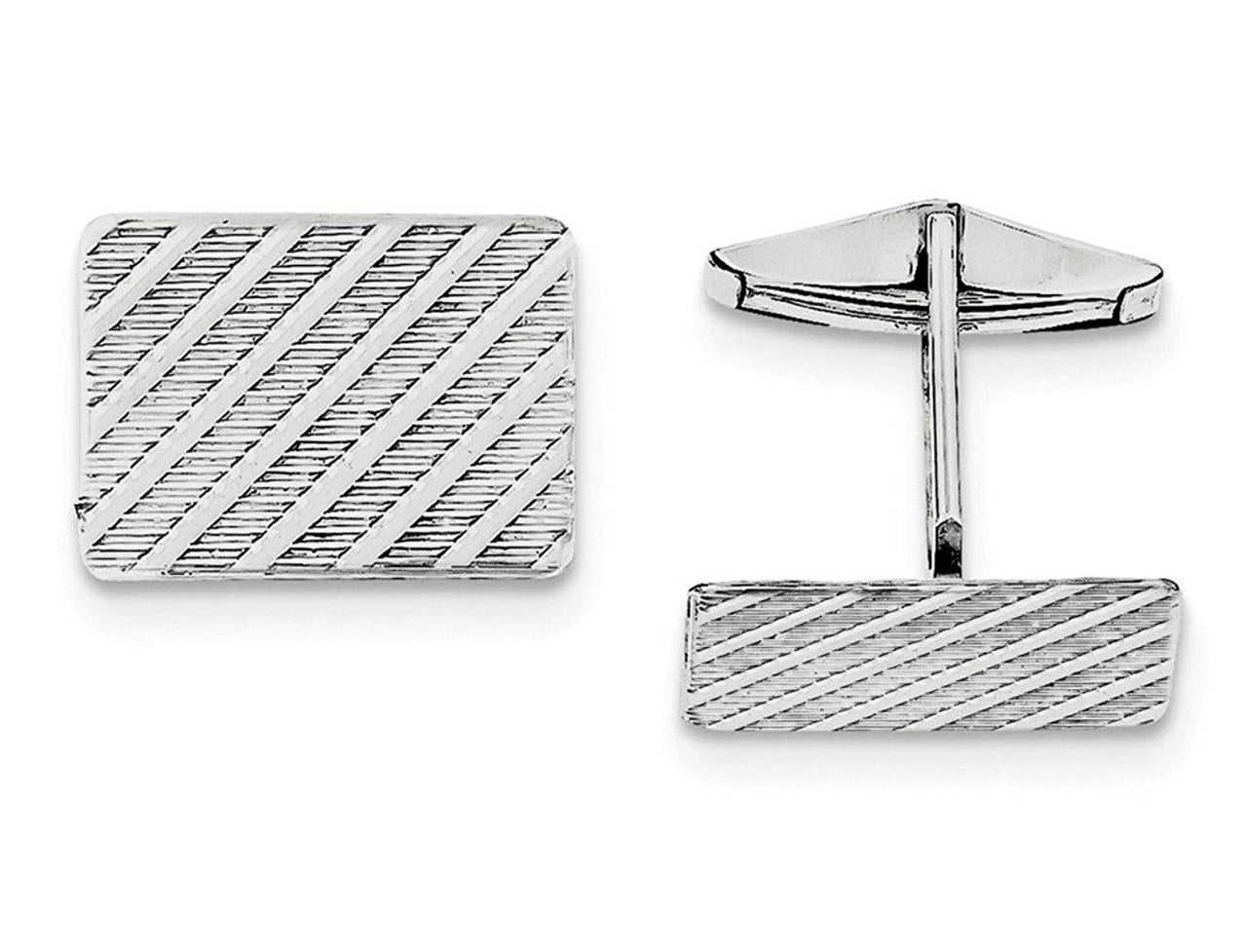 Rhodium-Plated Sterling Silver Rectangle Cuff Links, 23X22MM