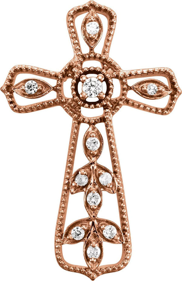 Diamond Lattice Cross 14k Rose Gold Pendant (.05 Ctw, H+ Color, I1 Clarity)