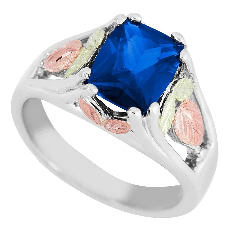 September Birthstone Created Blue Spinel Ring, Sterling Silver, 12k Green and Rose Gold Black Hills Silver Motif