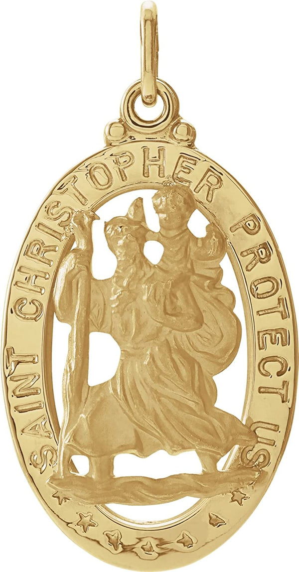 14k Yellow Gold Oval St. Christopher Medal (21x15 MM)