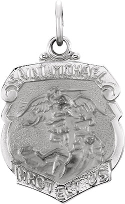 Sterling Silver St. Michael, the Archangel Medal Shield Pendant (28m X 21m)