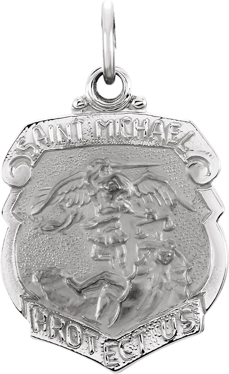 Sterling Silver St. Michael, the Archangel Medal Shield Pendant (28m X 21m)