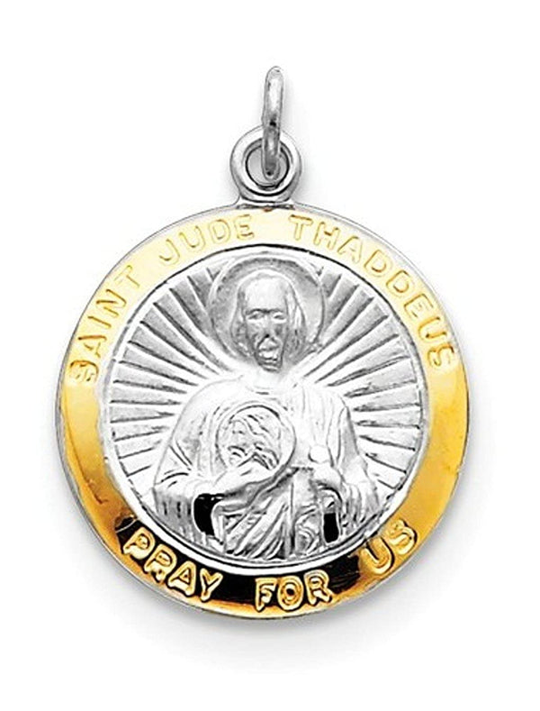 Rhodium-Plated Sterling Silver Saint Jude Thaddeus Medal (25X22MM)