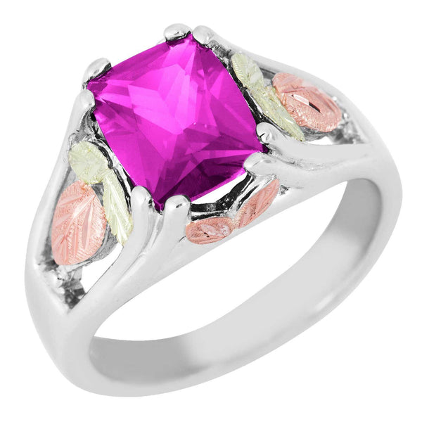 October Birthstone Created Rose Zircon Ring, Sterling Silver, 12k Green and Rose Gold Black Hills Silver Motif