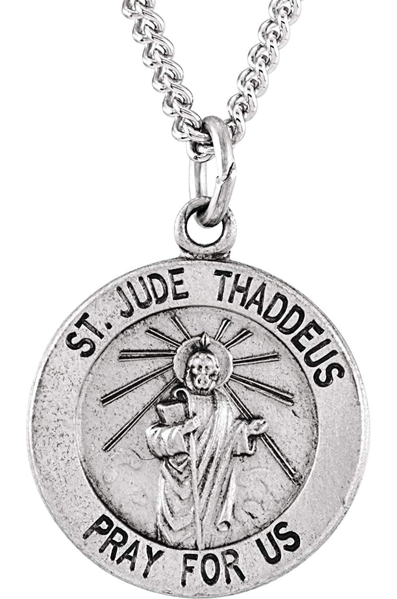 Sterling Silver Round St. Jude Thaddeus Medal Necklace, 24" (22MM)