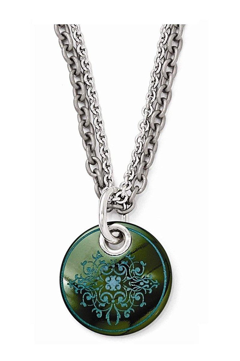 Edward Mirell Black Titanium Teal Anodized and Sterling Silver Pendant Necklace, 16"-18"
