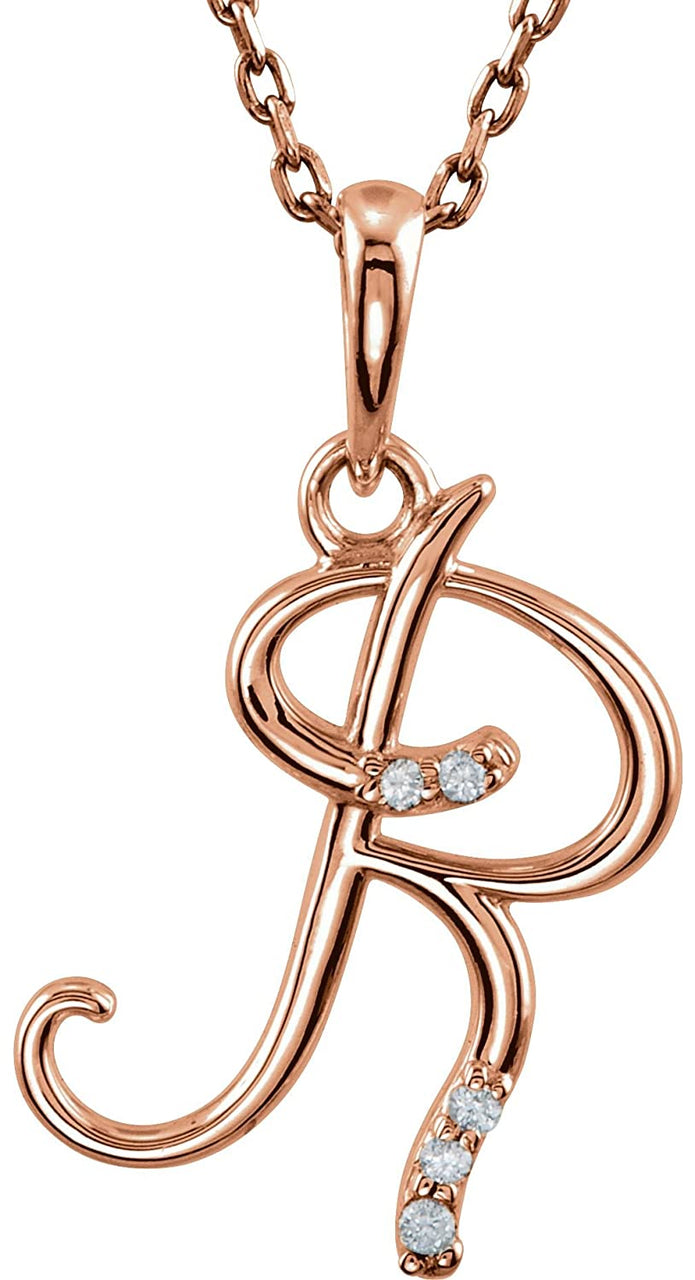 5-Stone Diamond Letter 'R' Initial 14k Rose Gold Pendant Necklace, 18" (.03 Cttw, GH, I1)