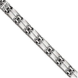 Men's Brushed and Polished Stainless Steel 9mm Double Row Link Bracelet, 8.75 Inches