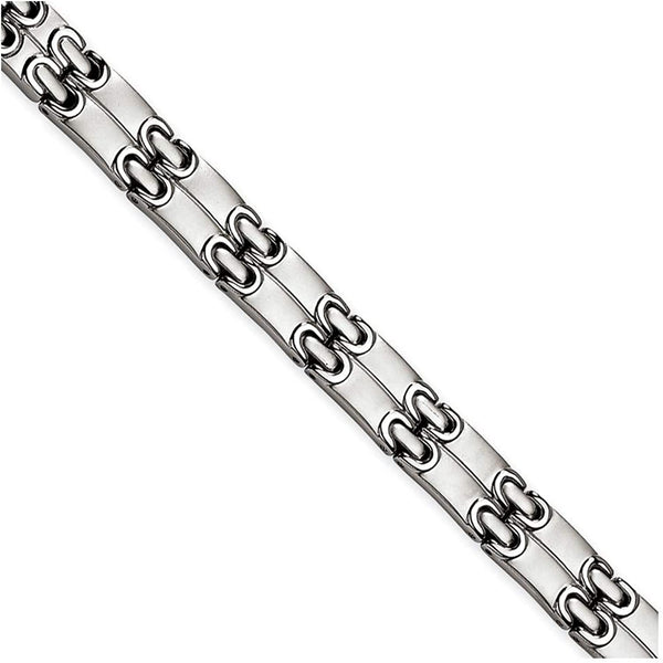Men's Brushed and Polished Stainless Steel 9mm Double Row Link Bracelet, 8.75 Inches