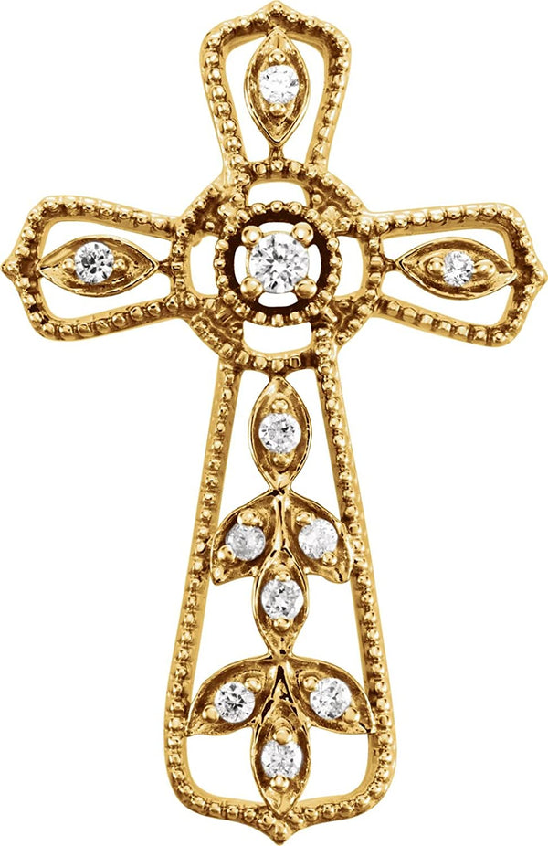 Diamond Lattice Cross 14k Yellow Gold Pendant (.05 Ctw, H+ Color, I1 Clarity)