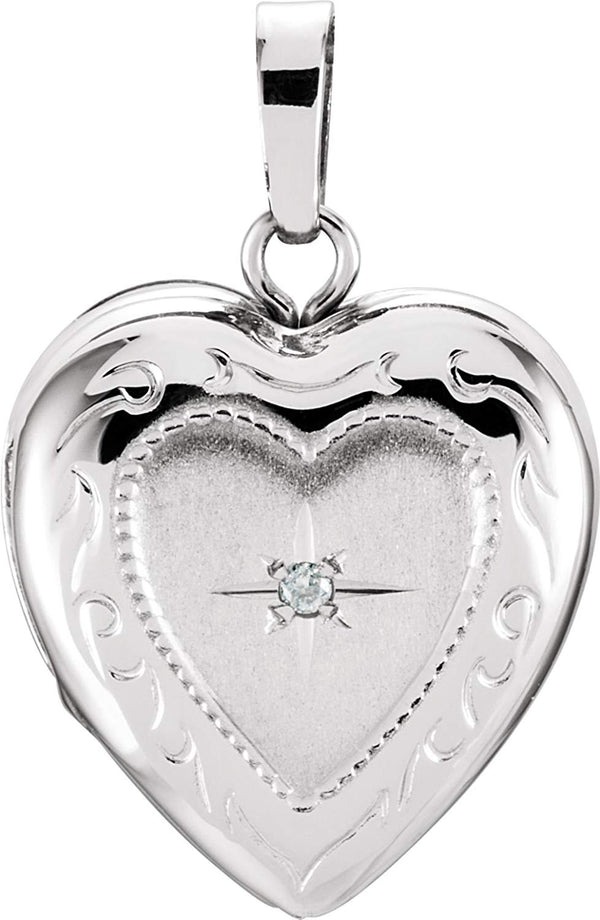 14k White Gold Diamond Heart Locket