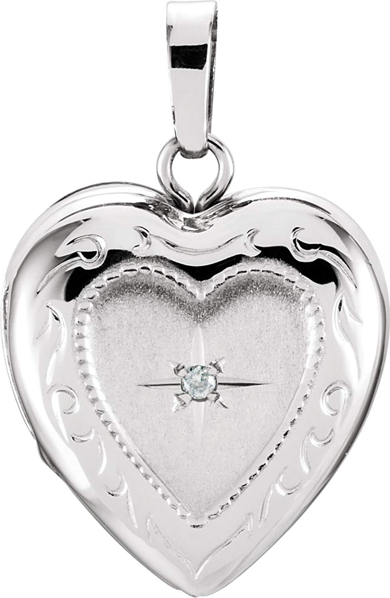 14k White Gold Diamond Heart Locket