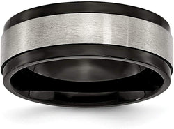 Satin-Brushed Grey Titanium, Black IP 8mm Comfort-Fit Band, Size 9.5