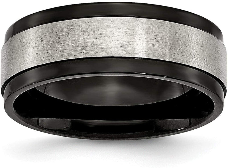 Satin-Brushed Grey Titanium, Black IP 8mm Comfort-Fit Band, Size 13