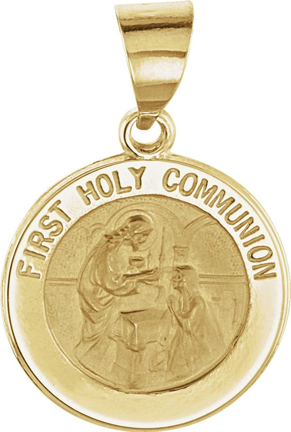 14k Yellow Gold Round Hollow First Communion Medal (14.75 MM)