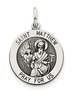 Sterling Silver Antiqued Saint Matthew Medal (25X20MM)