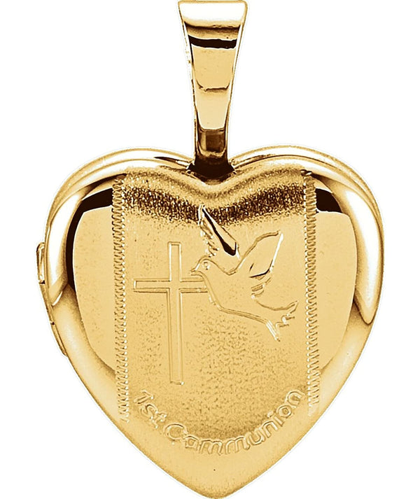 Children's First Communion Heart 14k Yellow Gold Plated Sterling Silver Locket (12.50X12.00 MM)