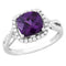 Cushion-Cut Purple CZ Halo Soft Square Rhodium-Plated Sterling Silver Ring