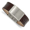 Men's Brushed Stainless Steel Dark Brown Leather ID Bracelet, 8.5"