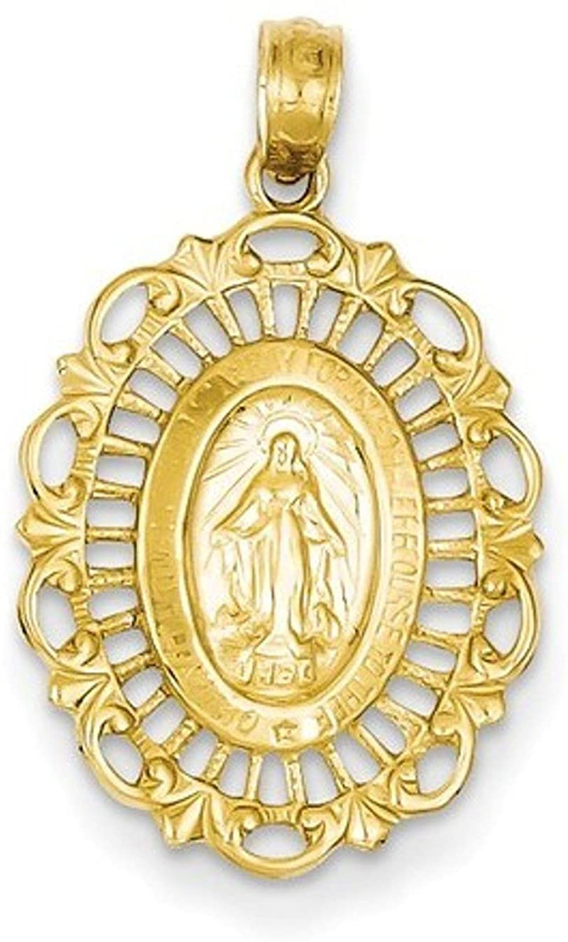 14k Yellow Gold Oval Miraculous Medal Pendant (26X15 MM)