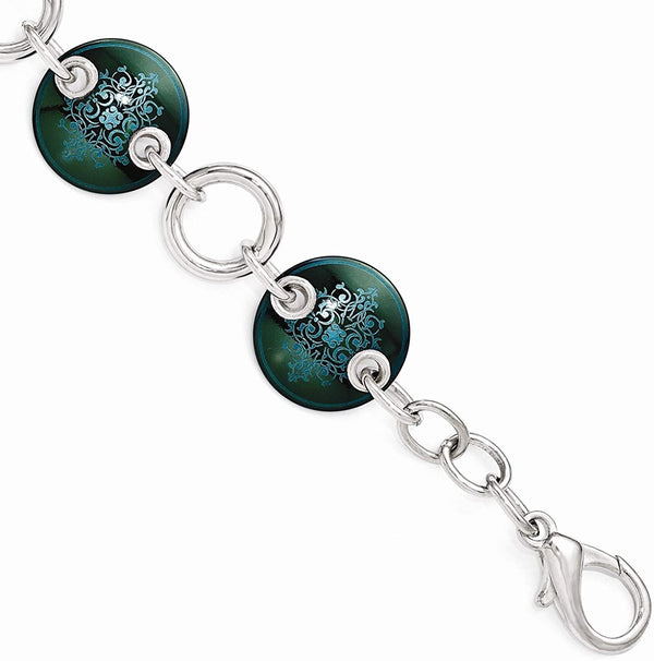 Black Ti, Sterling Silver Anodized Blue-Green 21mm Link Bracelet, 8"