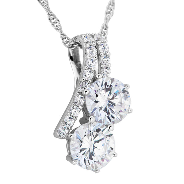 Present and Future CZ Pendant Rhodium Plated Sterling Silver Necklace, 18"