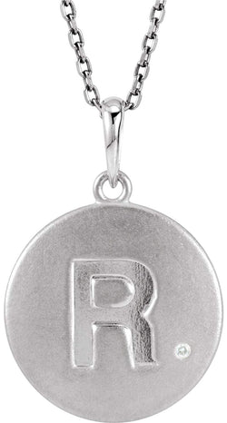 Diamond Letter 'R' Initial Sterling Silver Pendant Necklace, 18" (.005 Ct, GH Color, I2 Clarity)